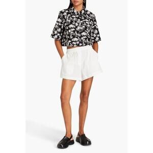 Maje Cropped Palm Tree-Print Button Down Top In Black Palm Print Size Medium